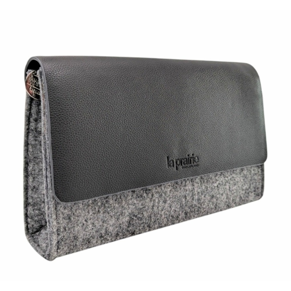 La Prairie Felt and Faux Leather Cosmetic Clutch/Pouch Gray